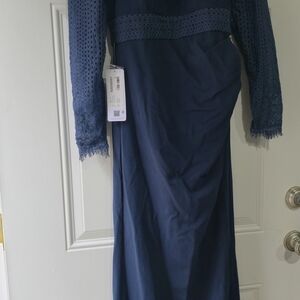 Azazie Navy Long Sleeve Lace Dress